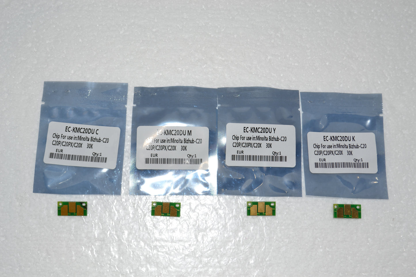4 x Replacement Drum Reset Chip (CMYK) for Konica Minolta Bizhub C20/C20P/C20PX/C20X (EUR)