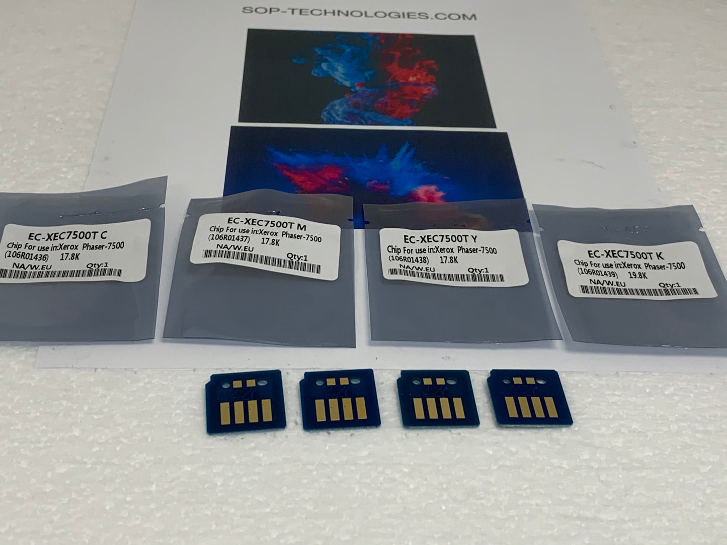 4 x Toner Chip for Xerox Phaser 7500, 7500N, 7500DN (106R01436 - 1439) - SOP-TECHNOLOGIES, INC.