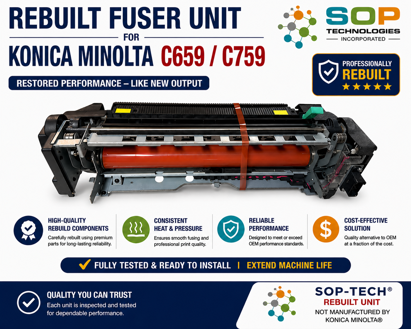 Rebuilt Fuser unit for Konica Minolta Bizhub C659 C759
