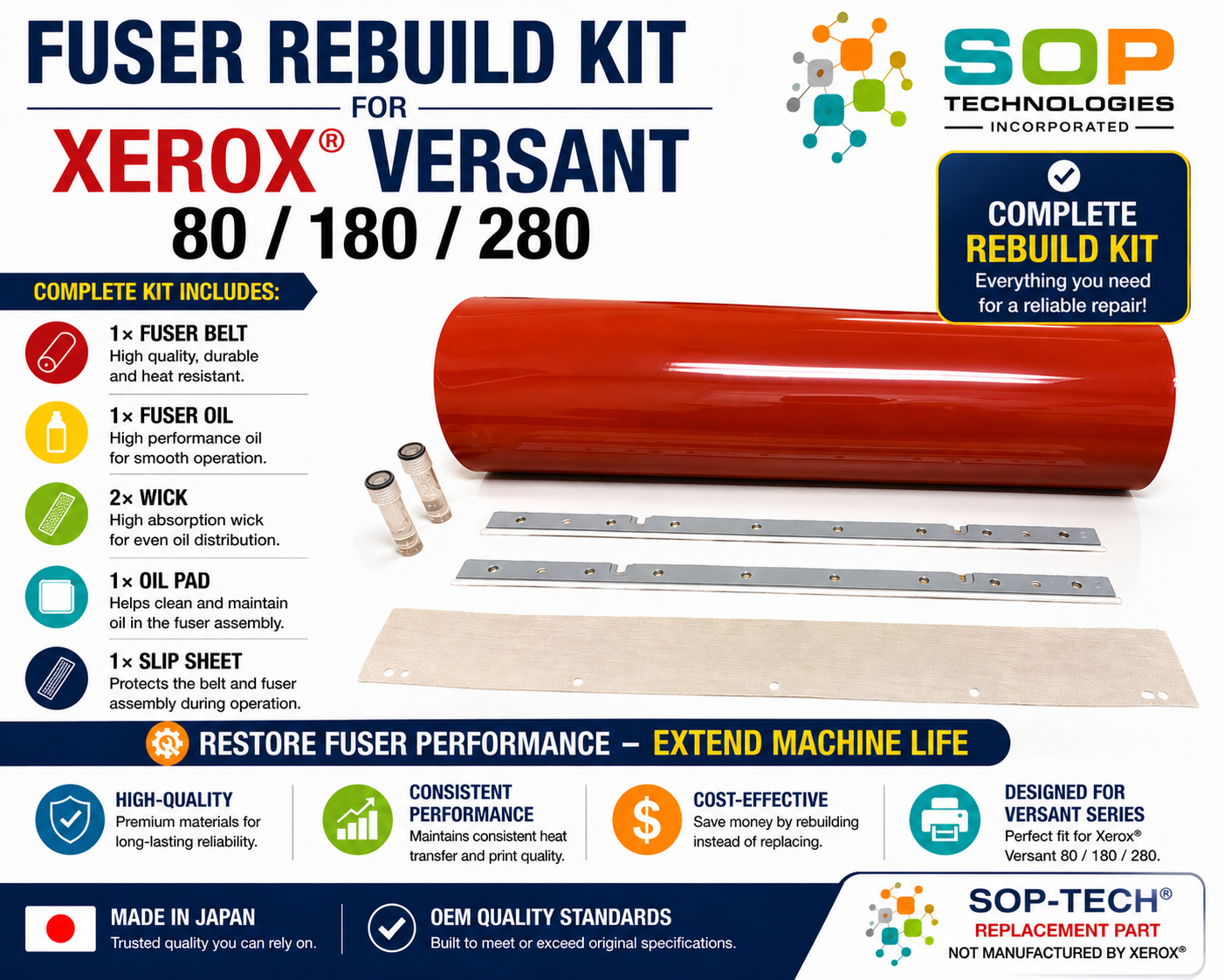 Replacement  Fuser Rebuild kit  For Xerox Versant 80 180  High Quality  Japan material (Belt)
