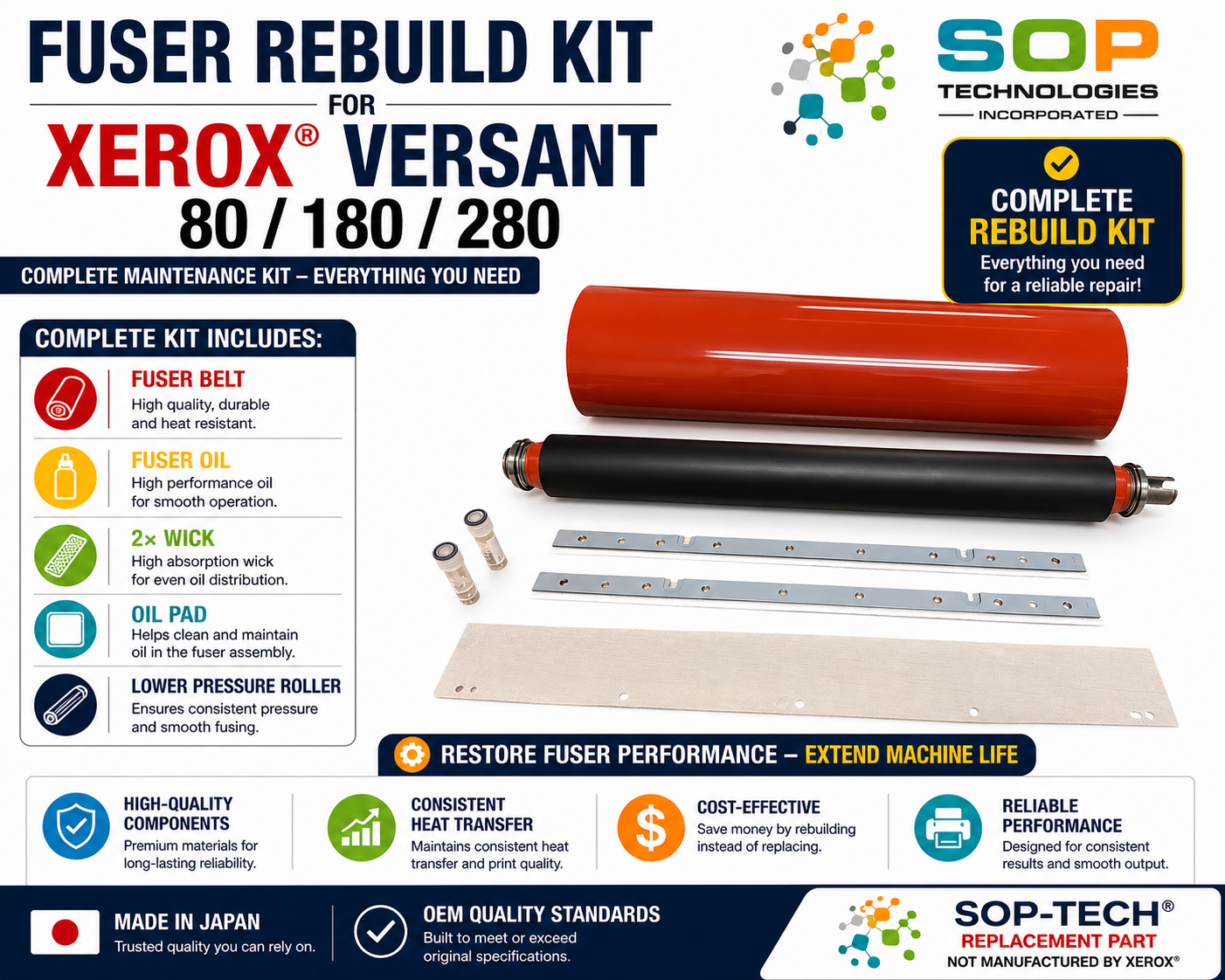 Replacement  Fuser Rebuild kit  For Xerox Versant 80 180  High Quality  Japan material (Belt)
