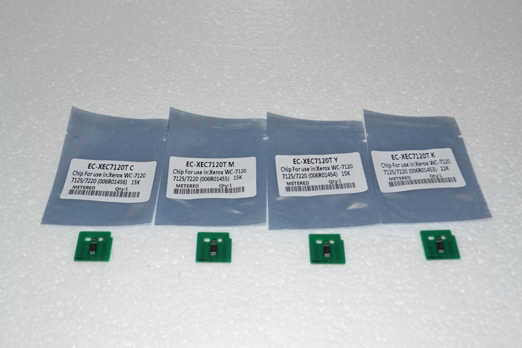 4 x Toner Chips (CMYK) For Xerox WorkCentre 7120/7125/7220/7225 (006R01453 - 006R01456) Metered