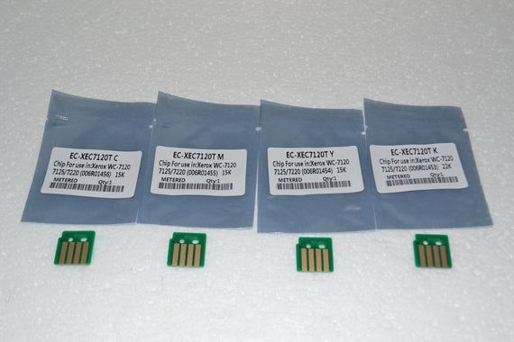 4 x Replacement Toner Chips (CMYK) For Xerox WorkCentre 7120/7125/7220/7225 (006R01453 - 006R01456) Metered