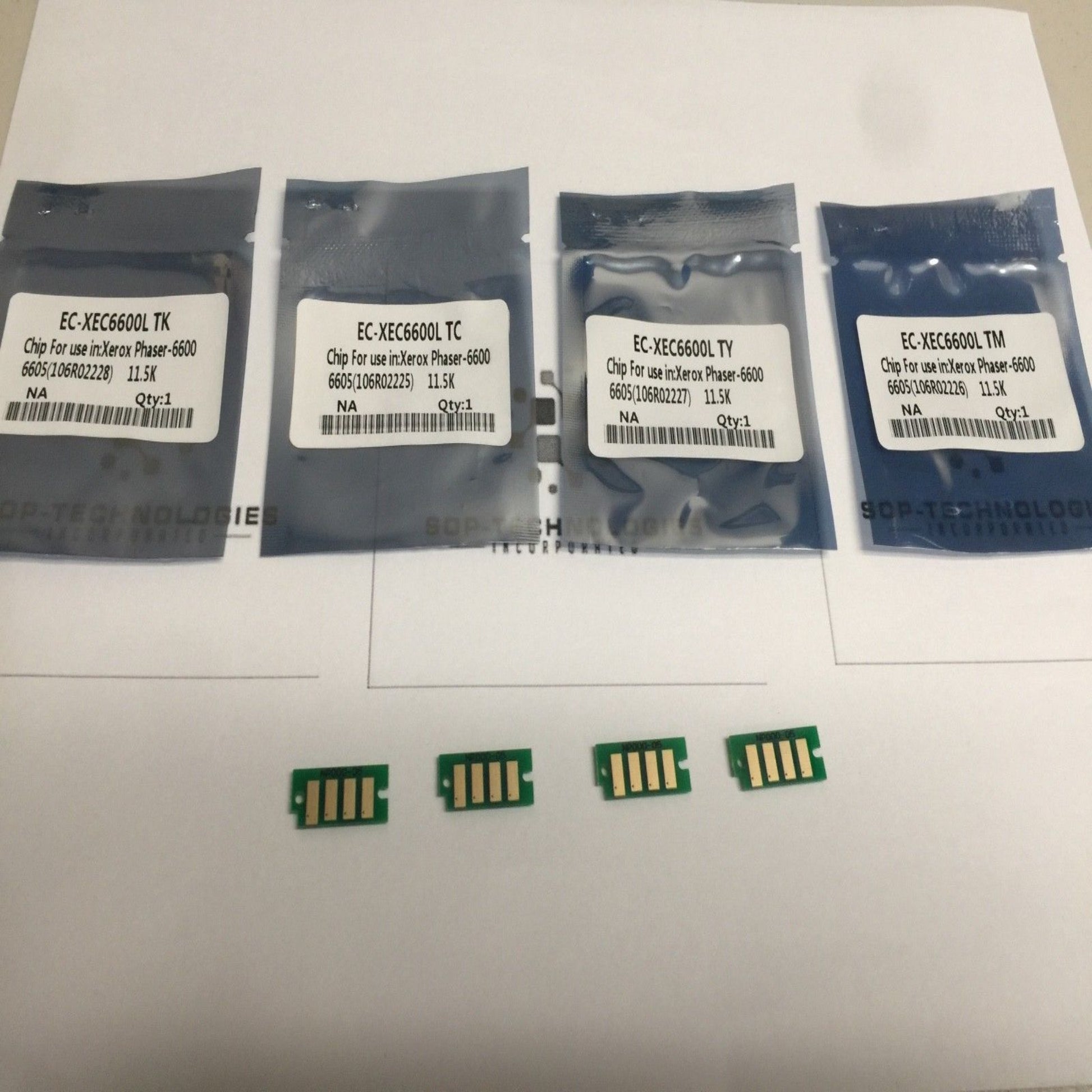 4 Toner Chips for Xerox Phaser 6600 WorkCentre 6605 106R02225 -106R02228 High Yield - SOP-TECHNOLOGIES, INC.