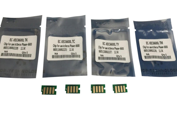 4 Replacement Toner Chips for Xerox Phaser 6600 WorkCentre 6605 106R02225 -106R02228 High Yield (SOLD)