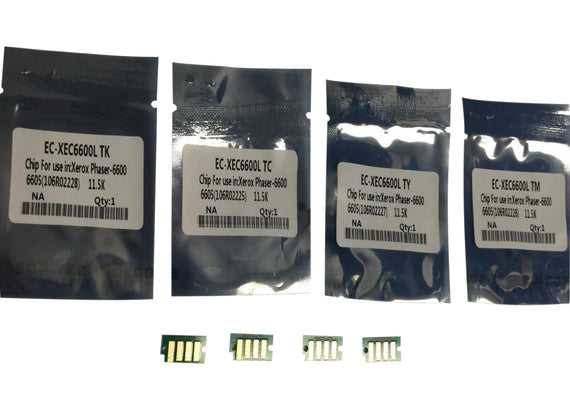 4 Replacement Toner Chips for Xerox Phaser 6600 WorkCentre 6605 106R02225 -106R02228 High Yield (SOLD)